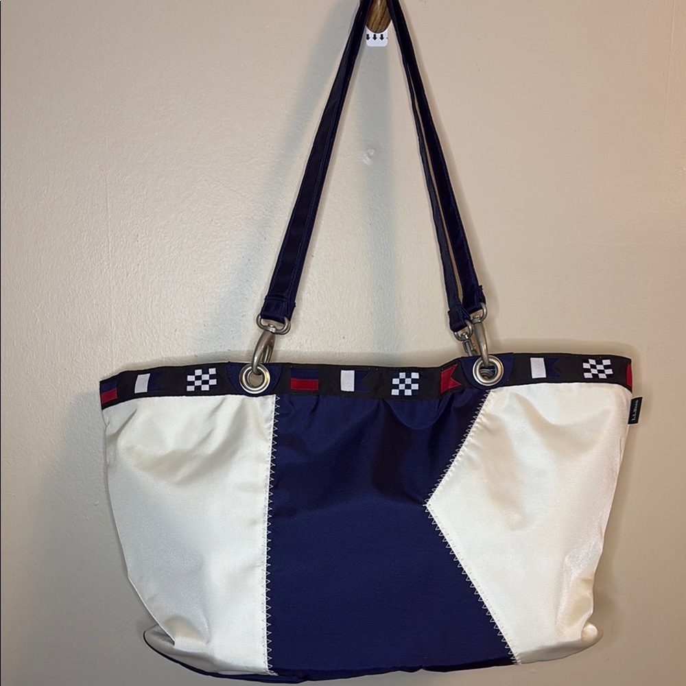 L.L. Bean Blue and White Nautical Tote Bag - Picture 3 of 12